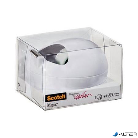 Ragasztószalag-adagoló, asztali, feltöltött, kavics formájú, 3M SCOTCH, fehér