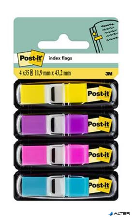 Jelölőcímke, műanyag, 4x35 lap, 12x43 mm, 3M POSTIT, élénk vegyes