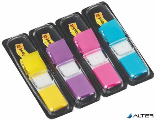 Jelölőcímke, műanyag, 4x35 lap, 12x43 mm, 3M POSTIT, élénk vegyes