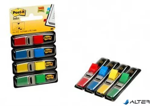 Jelölőcímke, műanyag, 4x35 lap, 12x43 mm, 3M POSTIT, vegyes