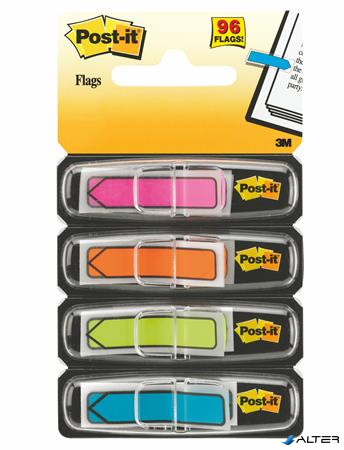Jelölőcímke, műanyag, 4x24 lap, 11,9x43,2 mm, nyíl, 3M POSTIT, vegyes