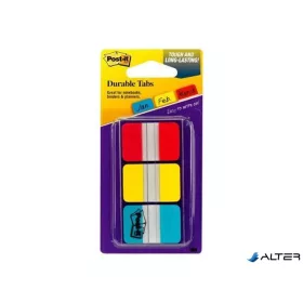   Jelölőcímke, műanyag, megerősített, 3x22 lap, 25x38 mm, 3M POSTIT, vegyes