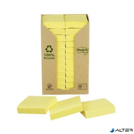 Öntapadó jegyzettömb, 38x51 mm, 24x100 lap, környezetbarát, 3M POSTIT, sárga