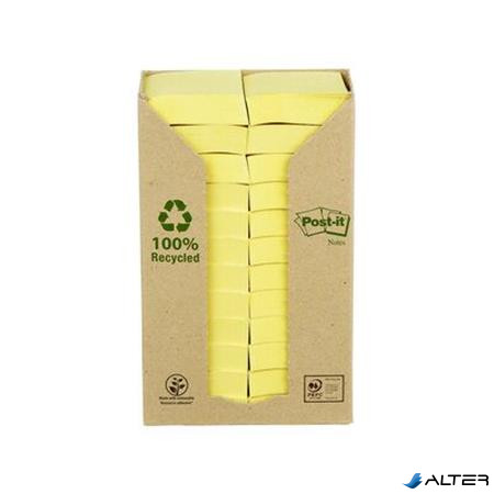 Öntapadó jegyzettömb, 38x51 mm, 24x100 lap, környezetbarát, 3M POSTIT, sárga