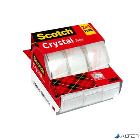 Ragasztószalag adagolón, kézi, 19 mm x 7,5 m, 3M SCOTCH "Crystal", 2+1 akció
