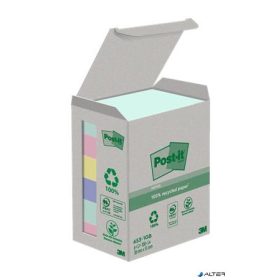   Öntapadó jegyzettömb, 38x51 mm, 6x100 lap, környezetbarát, 3M POSTIT "Nature", vegyes pasztell színek