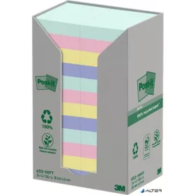   Öntapadó jegyzettömb, 38x51 mm, 24x100 lap, környezetbarát, 3M POSTIT "Nature", vegyes pasztell színek