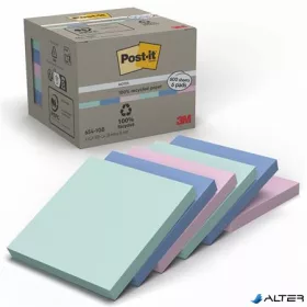   Öntapadó jegyzettömb, 76x76 mm, 6x100 lap, környezetbarát, 3M POSTIT "Nature", vegyes pasztell színek