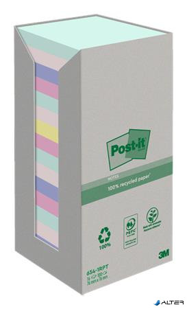 Öntapadó jegyzettömb, 76x76 mm, 16x100 lap, környezetbarát, 3M POSTIT 'Nature', vegyes pasztell színek