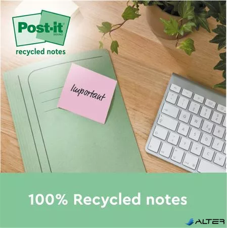 Öntapadó jegyzettömb, 76x76 mm, 16x100 lap, 3M POSTIT "Nature", vegyes pasztell színek