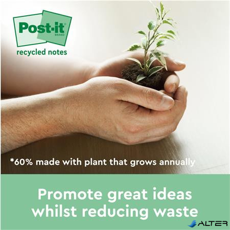 Öntapadó jegyzettömb, 76x76 mm, 16x100 lap, környezetbarát, 3M POSTIT 'Nature', vegyes pasztell színek