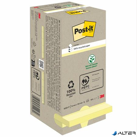 Öntapadó jegyzettömb, "Z", 76x76 mm, 16x100 lap, környezetbarát, 3M POSTIT, sárga