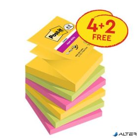   Öntapadó jegyzettömb, 'Z', 76x76 mm, 4+2x90 lap, 3M POSTIT 'Carnival', vegyes