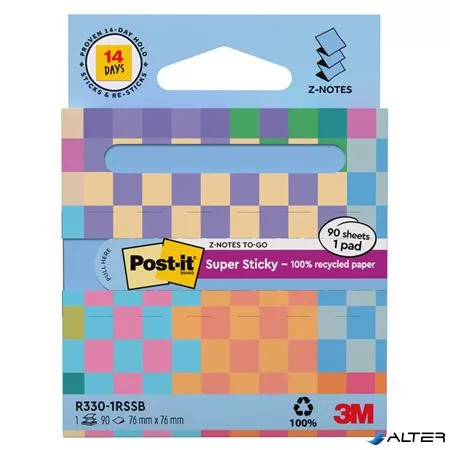 Öntapadó jegyzettömb, "Z", adagolóval, 76x76 mm, 90 lap, 3M POSTIT "Super Sticky", pasztellkék