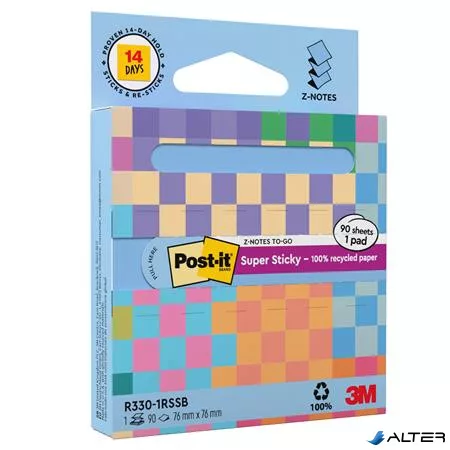 Öntapadó jegyzettömb, "Z", adagolóval, 76x76 mm, 90 lap, 3M POSTIT "Super Sticky", pasztellkék
