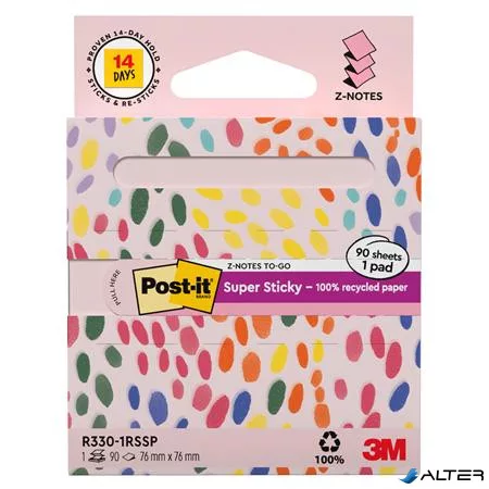 Öntapadó jegyzettömb, "Z", adagolóval, 76x76 mm, 90 lap, 3M POSTIT "Super Sticky", pasztell rózsaszín