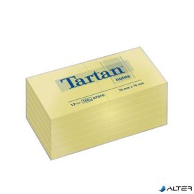   Öntapadó jegyzettömb, 76x76 mm, 100 lap, 12 tömb/cs, TARTAN, sárga