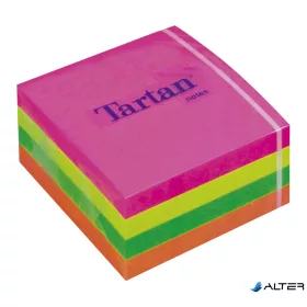   Öntapadó jegyzettömb, 76x76 mm, 400 lap, TARTAN, vegyes neon színek