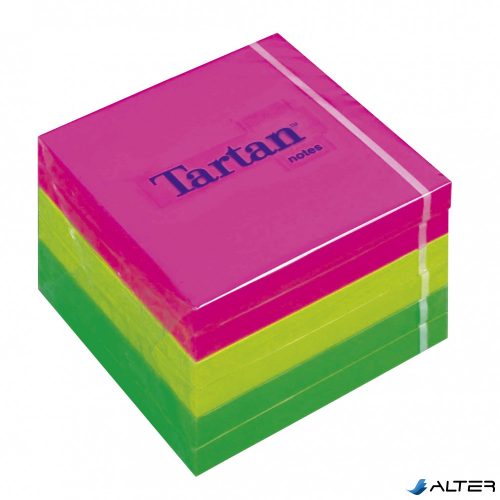 Öntapadó jegyzettömb, 76x76 mm, 100 lap, 6 tömb/cs, TARTAN, vegyes neon színek