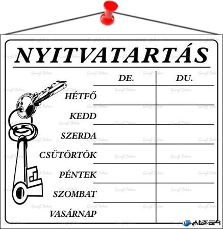 Információs tábla, 20x17,5 cm, "Nyitvatartás", fehér