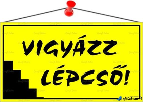 Információs tábla, 22,5x12,5 cm, "Vigyázz lépcső!", sárga