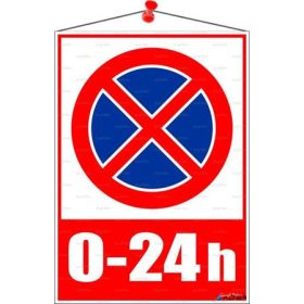   Információs tábla, 35x25 cm, 0-24h megállni tilos piktogram