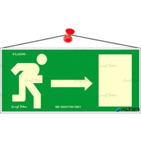   Információs tábla, 25x11,5 cm, fluoreszkáló, utánvilágítós, 'Menekülési irány jobbra'