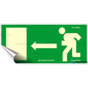   Információs matrica, 25x11,5 cm, fluoreszkáló, utánvilágítós, 'Menekülési irány balra'