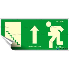   Információs matrica, 25x11,5 cm, fluoreszkáló, utánvilágítós, 'Menekülési irány fel, lépcső balra'