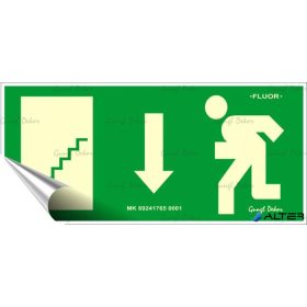   Információs matrica, 25x11,5 cm, fluoreszkáló, utánvilágítós, 'Menekülési irány le, lépcső balra'
