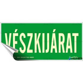   Információs matrica, 25x11,5 cm, fluoreszkáló, utánvilágítós, "Vészkijárat"