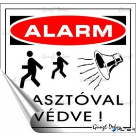   Információs matrica, 8,7x8,3 cm, 'Riasztóval védve'