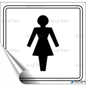   Információs matrica, 8,7x8,3 cm, toalett, női szimbólum, fehér/fekete