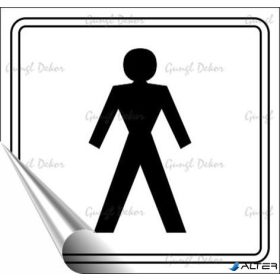   Információs matrica, 8,7x8,3 cm, toalett, férfi szimbólum, fehér/fekete