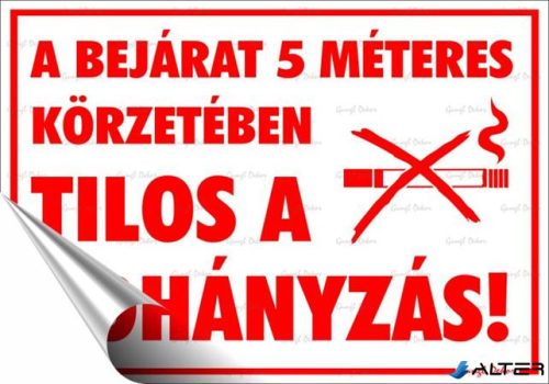 Információs matrica, 25x17,5 cm, "A bejárat 5 méteres körzetében tilos a dohányzás!"