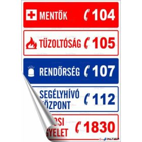   Információs matrica, 25x17,5 cm, "Segélyhívószámok"