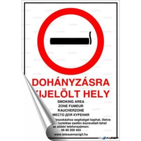  Információs matrica, 21x30 cm, "Dohányzásra kijelölt hely"
