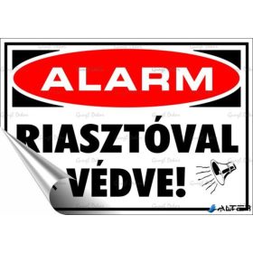   Információs matrica, 11,6x16,6 cm, "Riasztóval védve"