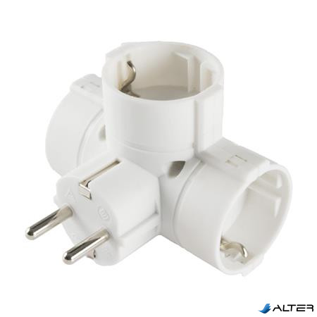 T elosztó, fekvő, 3 földelt aljzat, HOME, fehér