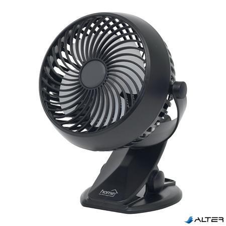 Hordozható mini ventilátor, csíptetővel, akkumulátoros, 10 cm, HOME, fekete