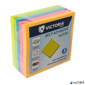   Öntapadó jegyzettömb, 50x50 mm, 250 lap, VICTORIA OFFICE, neon