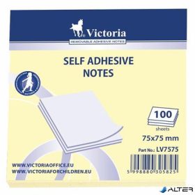   Öntapadó jegyzettömb, 75x75 mm, 100 lap, VICTORIA OFFICE, sárga