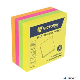   Öntapadó jegyzettömb, 75x75 mm, 400 lap, VICTORIA OFFICE, neon