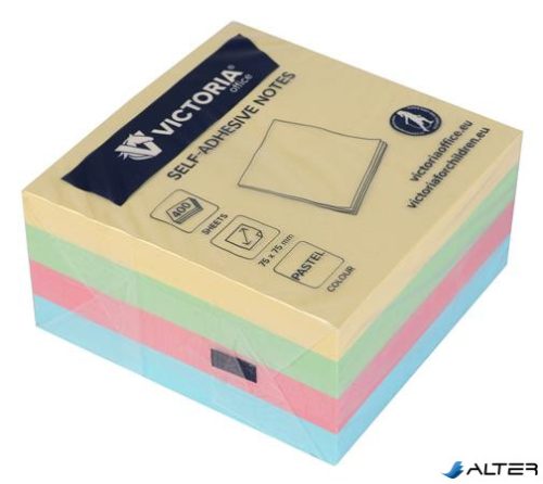 Öntapadó jegyzettömb, 75x75 mm, 400 lap, VICTORIA OFFICE, pasztell