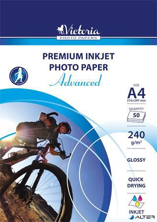 Fotópapír, tintasugaras, A4, 240 g, fényes, VICTORIA PAPER "Advanced"