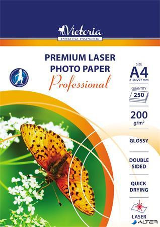 Fotópapír, lézer, A4, 200 g, fényes, kétoldalas, VICTORIA PAPER "Professional"