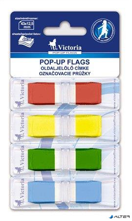 Jelölőcímke, műanyag, 4x36 lap, 43x12,5 mm, VICTORIA OFFICE, vegyes szín