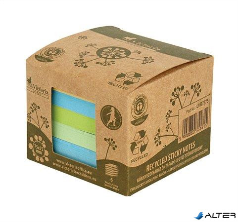 Öntapadó jegyzettömbtorony, 75x75 mm, 6x100 lap, környezetbarát, VICTORIA OFFICE, "Green", vegyes