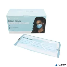   Papírmaszk, egyesével csomagolt, háromrétegű, gumis, 50 db, kék