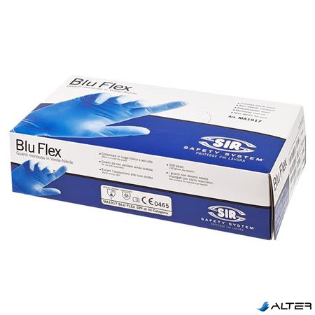 Védőkesztyű, egyszer használatos, latex mentes, nitril, L méret, 100 db, púder nélküli 'Blu Flex'